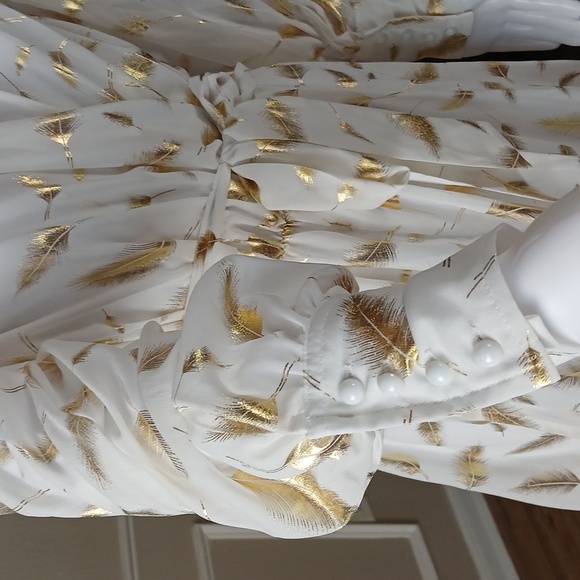 Elegant White And Gold Surplice Floor-Length Dress By Miss Ord. Size S - Picture 7 of 17